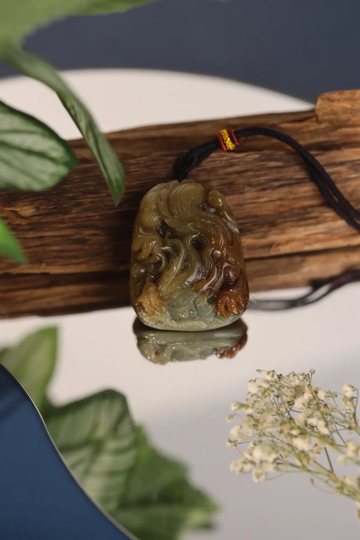 Jadeite Red and Green Pheonix Pendant